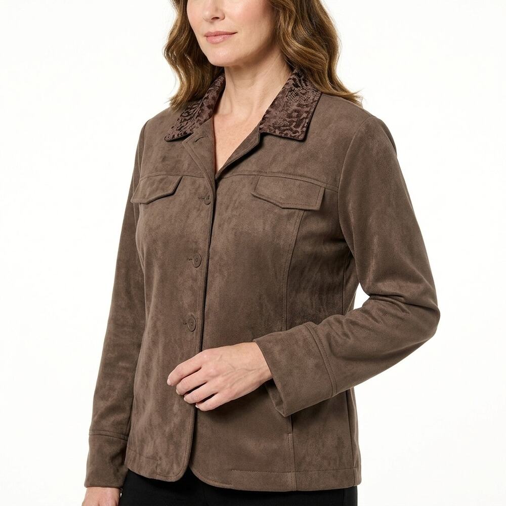 Susan Graver Brown Blazer Stretch Jacket Women Plus Size 3X